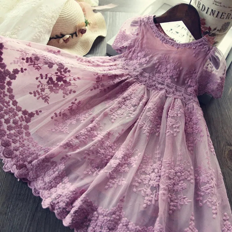 Children's white hollow lace long-sleeved princess dress cotton blend for autumn and winter