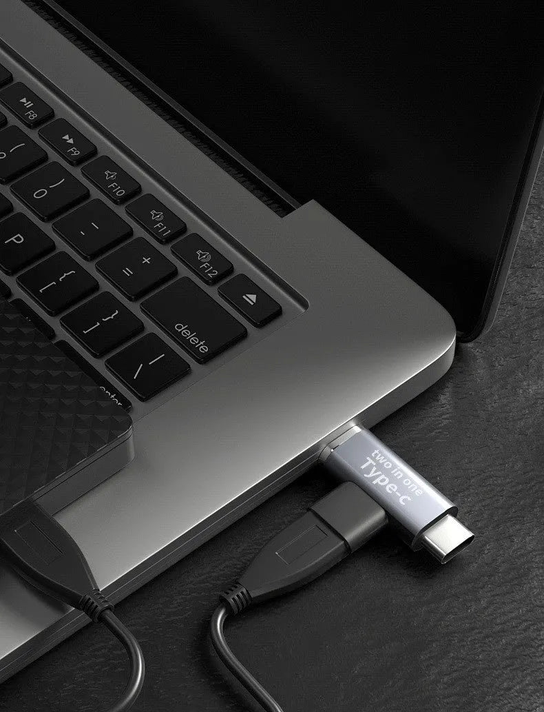 Type-C female to double-head Type-C male T-type one-to-two adapter in aluminium alloy