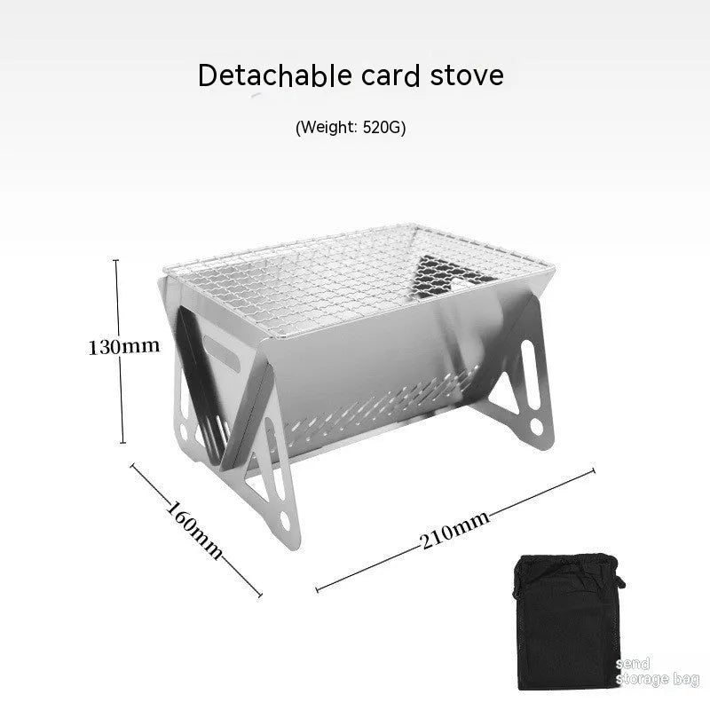 Large stainless steel folding barbecue oven and grill with storage bag.