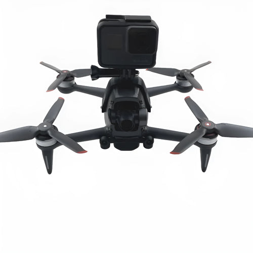 3D printed hard plastic action camera expansion bracket with soft sponge pad for FPV drone top mounting.