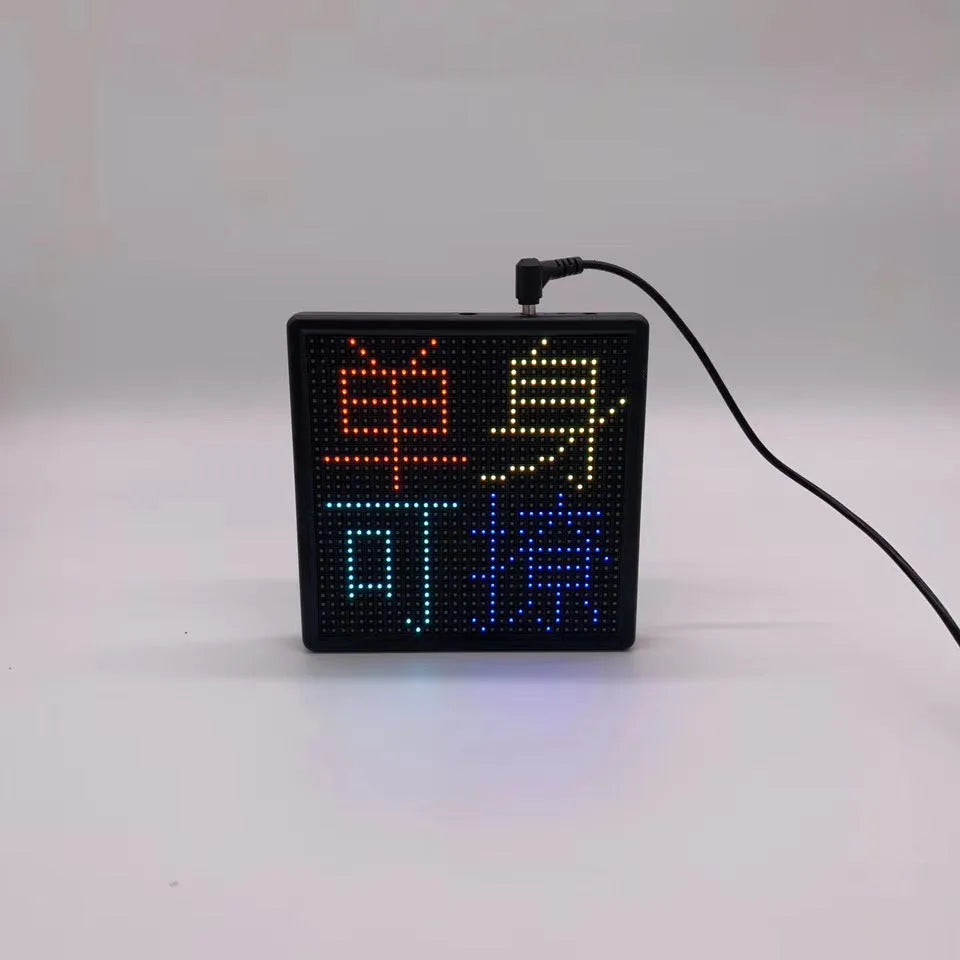 32x32 Bluetooth LED car display screen with aluminium frame showing RGB graphic.