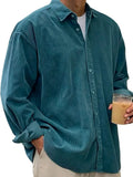 Men's casual loose fit corduroy shirt jacket in solid colour, polyester cardigan style for autumn winter