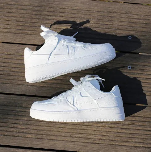 Women's white side zipper PU leather round toe casual shoes for autumn