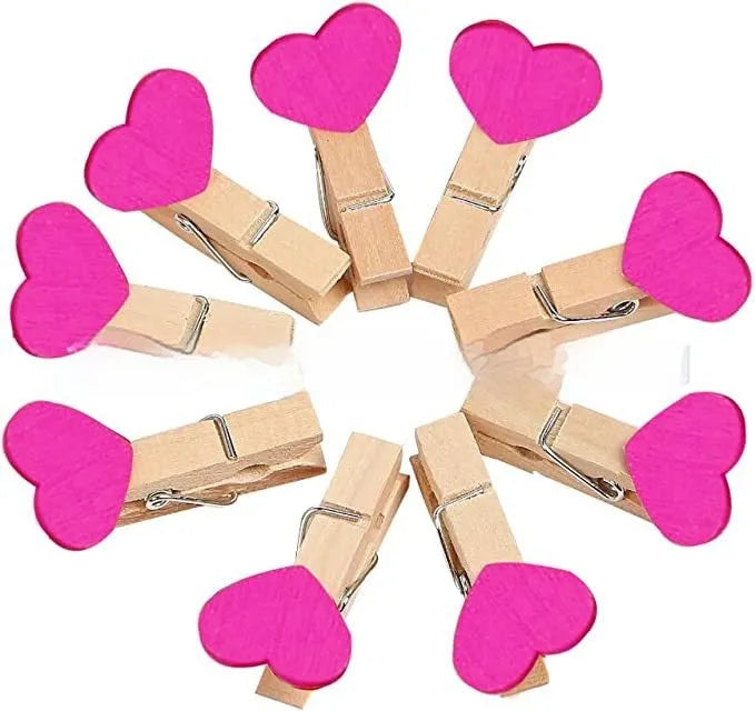 Handmade solid wood heart-shaped clip in red, white, yellow, rose, and pink colours.