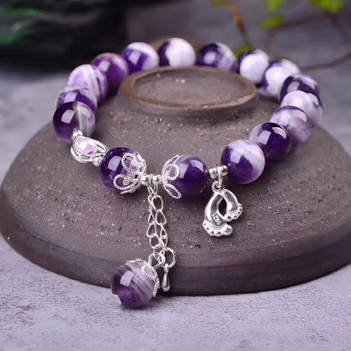 Natural amethyst bracelet with 10mm round beads in unset design for women's jewellery
