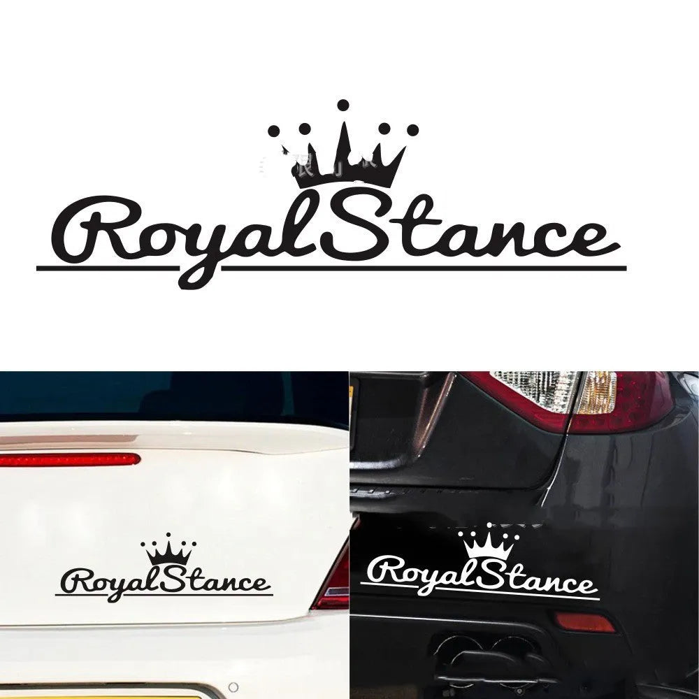 Reflective crown car sticker on vehicle window showing PET vinyl material and waterproof adhesive backing