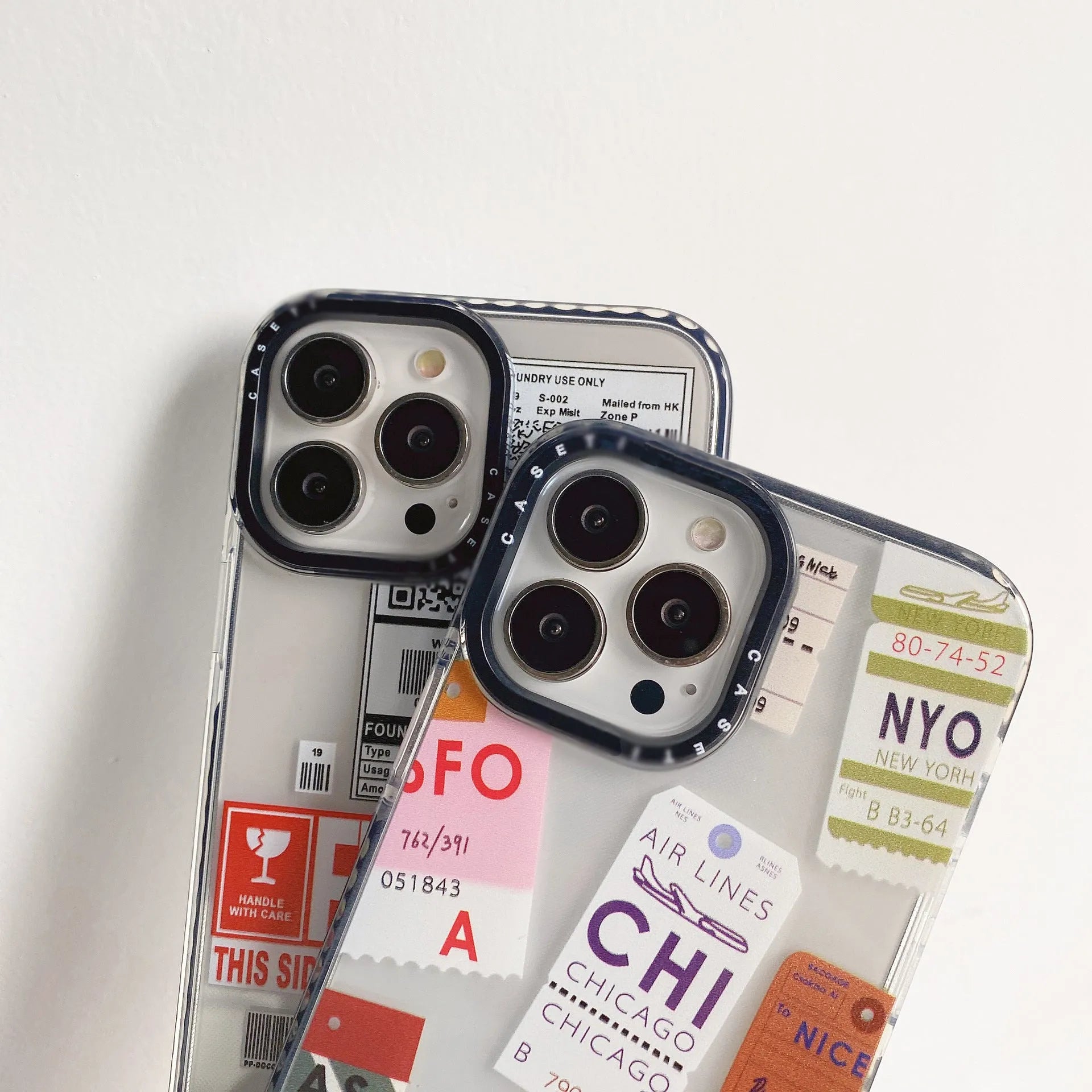 Travel ticket label transparent TPU phone case for Apple iPhone, anti-drop protective cover with coloured painting design