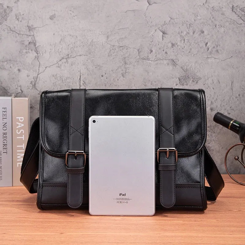 Black Korean-style men's commuter backpack with anti-theft function and sewing thread detailing