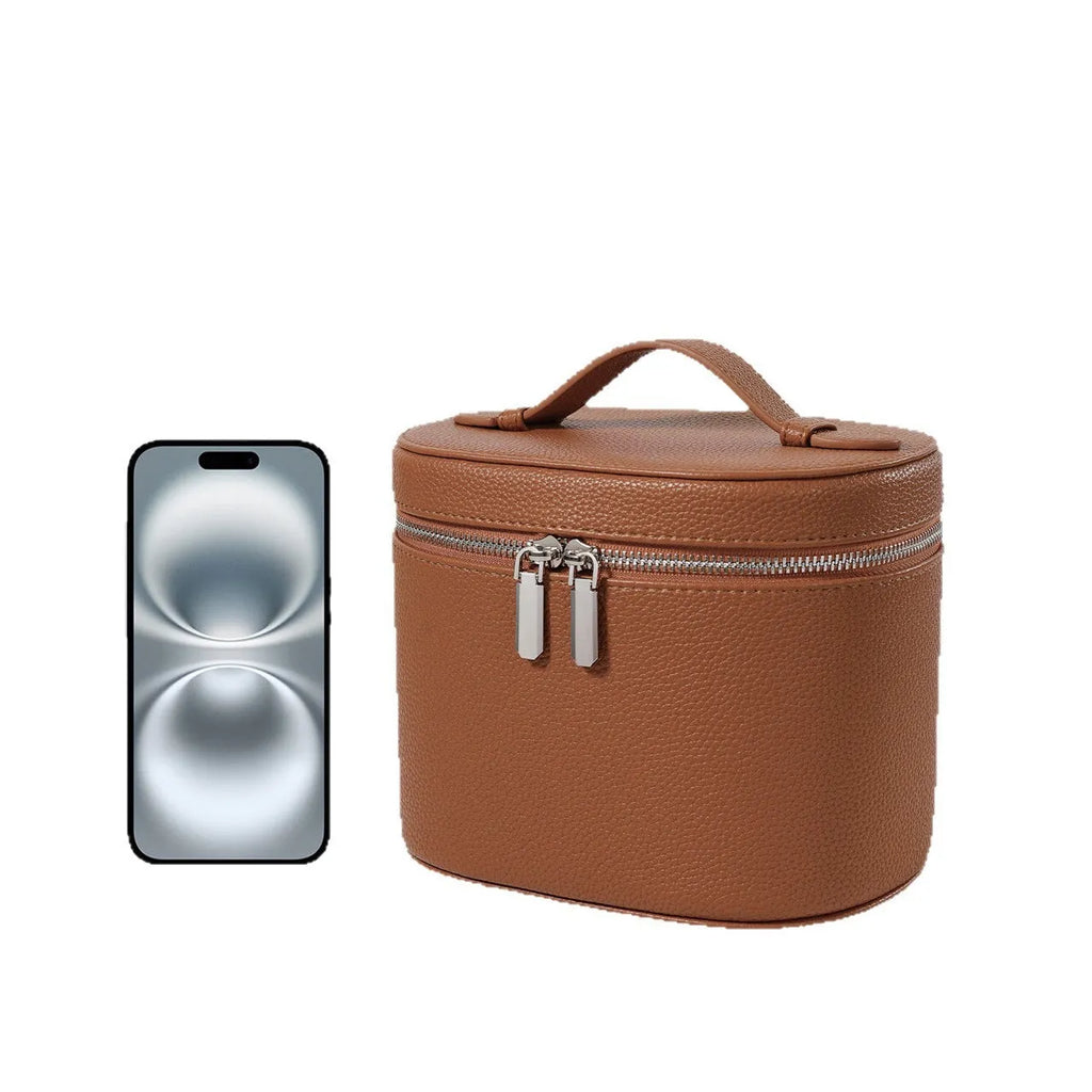 Removable elastic band cosmetic bag in light brown with retro tone, ultra-light design for travel storage