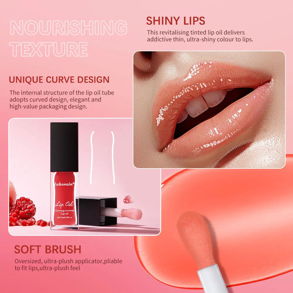 LakeRain lip gloss in 8ml container with seven colour shade options