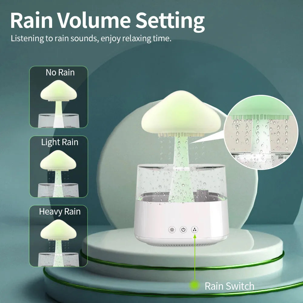 White raining cloud desk humidifier and essential oil diffuser with mushroom lamp night light