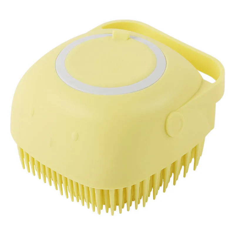 Blue silicone dog bath brush with soft bristles for washing and massage