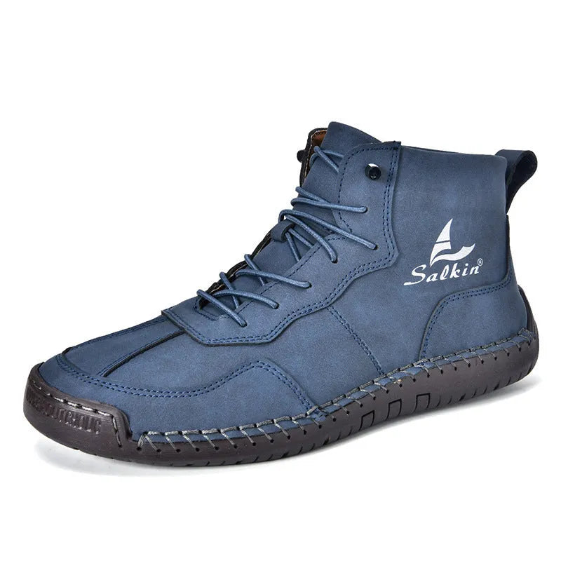 Men's high-top casual boots with elastic band and round toe in multiple colour options
