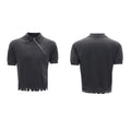 Ice-feel slim fit knitted polo shirt with oblique zipper collar in black, grey or white