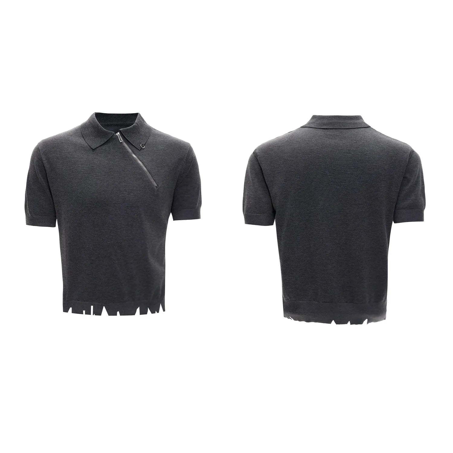 Ice-feel slim fit knitted polo shirt with oblique zipper collar in black, grey or white