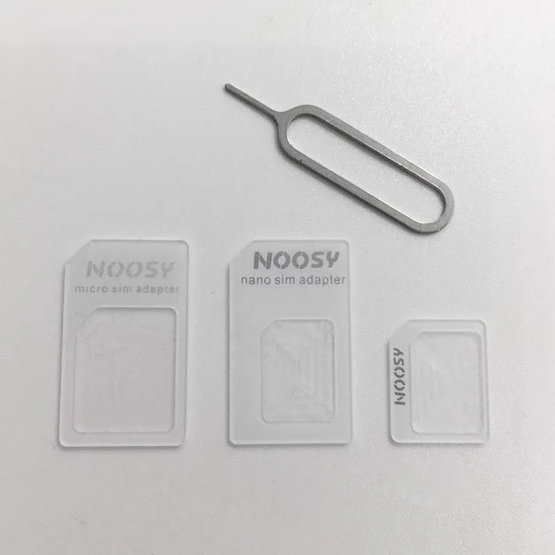 SIM card adapter set with three plastic converters and metal picking pin for mobile phones