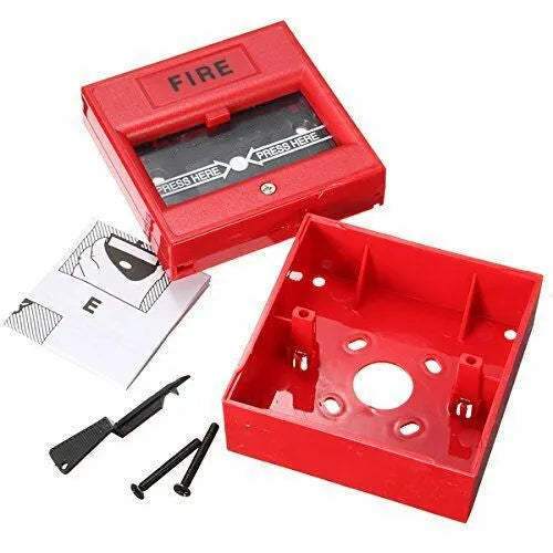 Red wired hand breaking glass emergency fire alarm button with fireproof housing