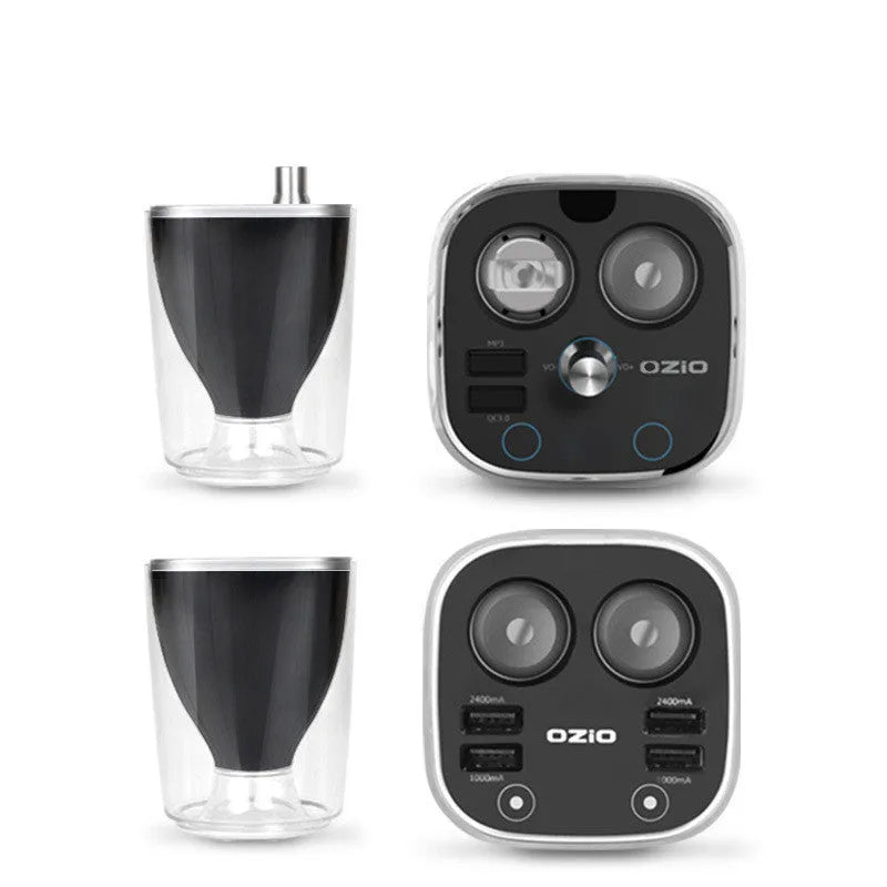 Black ABS mobile phone car charger with Bluetooth and USB port for cigarette lighter socket, 72x62x95mm