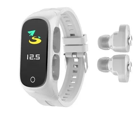Bluetooth headset smartwatch with sport bracelet, touchscreen, and two wireless earbuds in Black