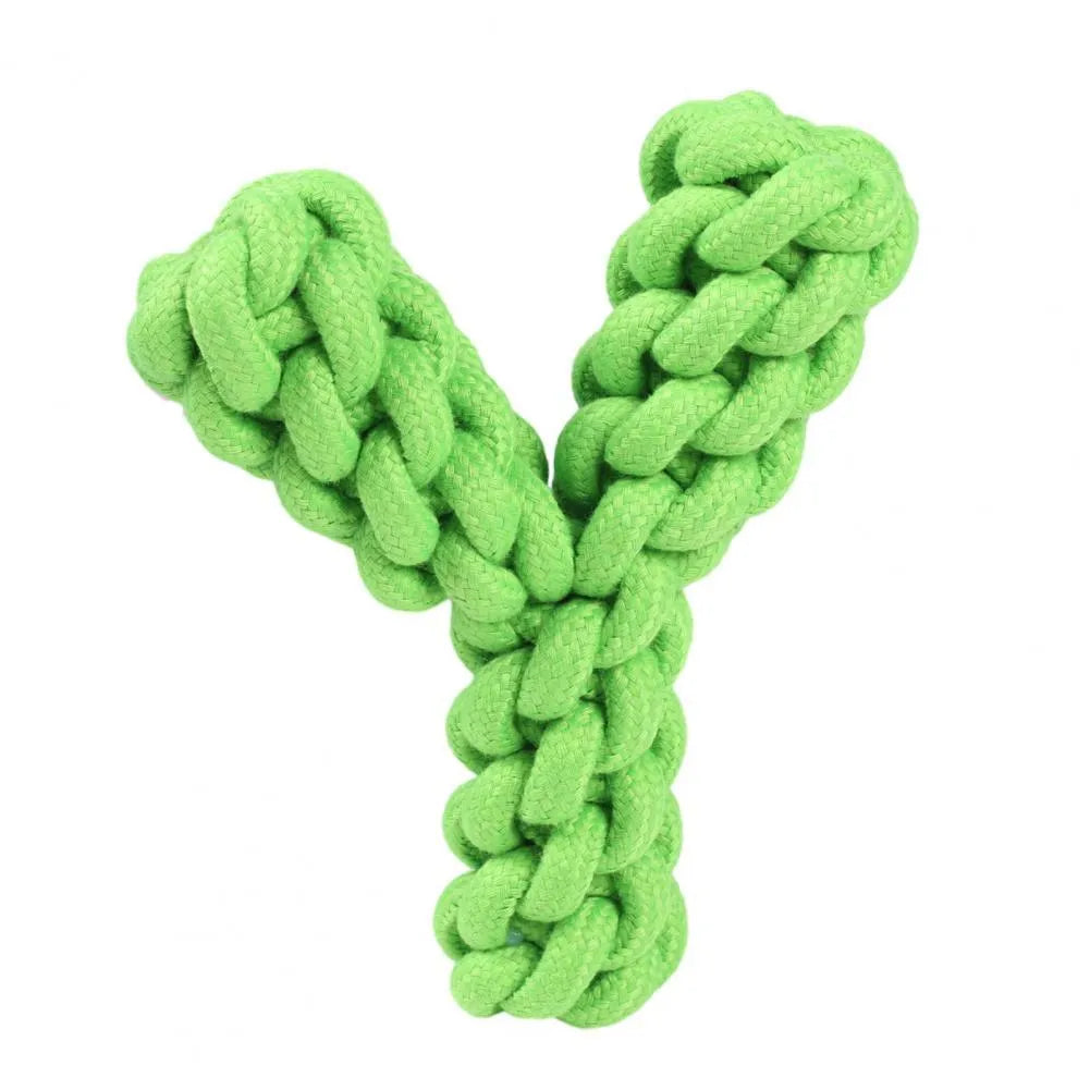 Blue Y-shaped cotton rope dog toy for large breeds measuring 18cm long