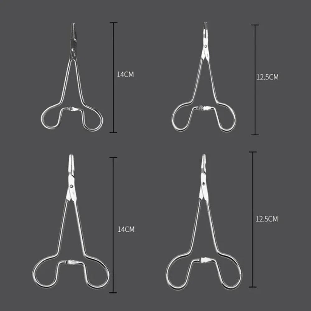Silver stainless steel pet ear tweezers with anti-slip handle and curved tip for cats and dogs.