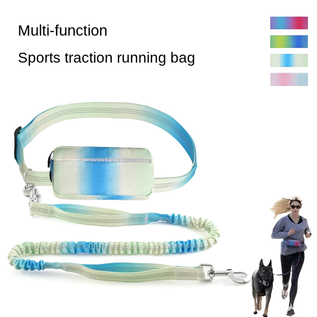 Blue hands-free dog leash with waist belt and adjustable 120-183cm reflective traction rope