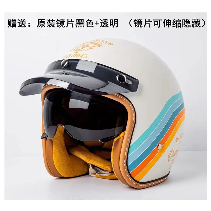 Adult motorcycle helmet with built-in goggles, ABS shell, multiple colours including Beige Highway and Black Dots