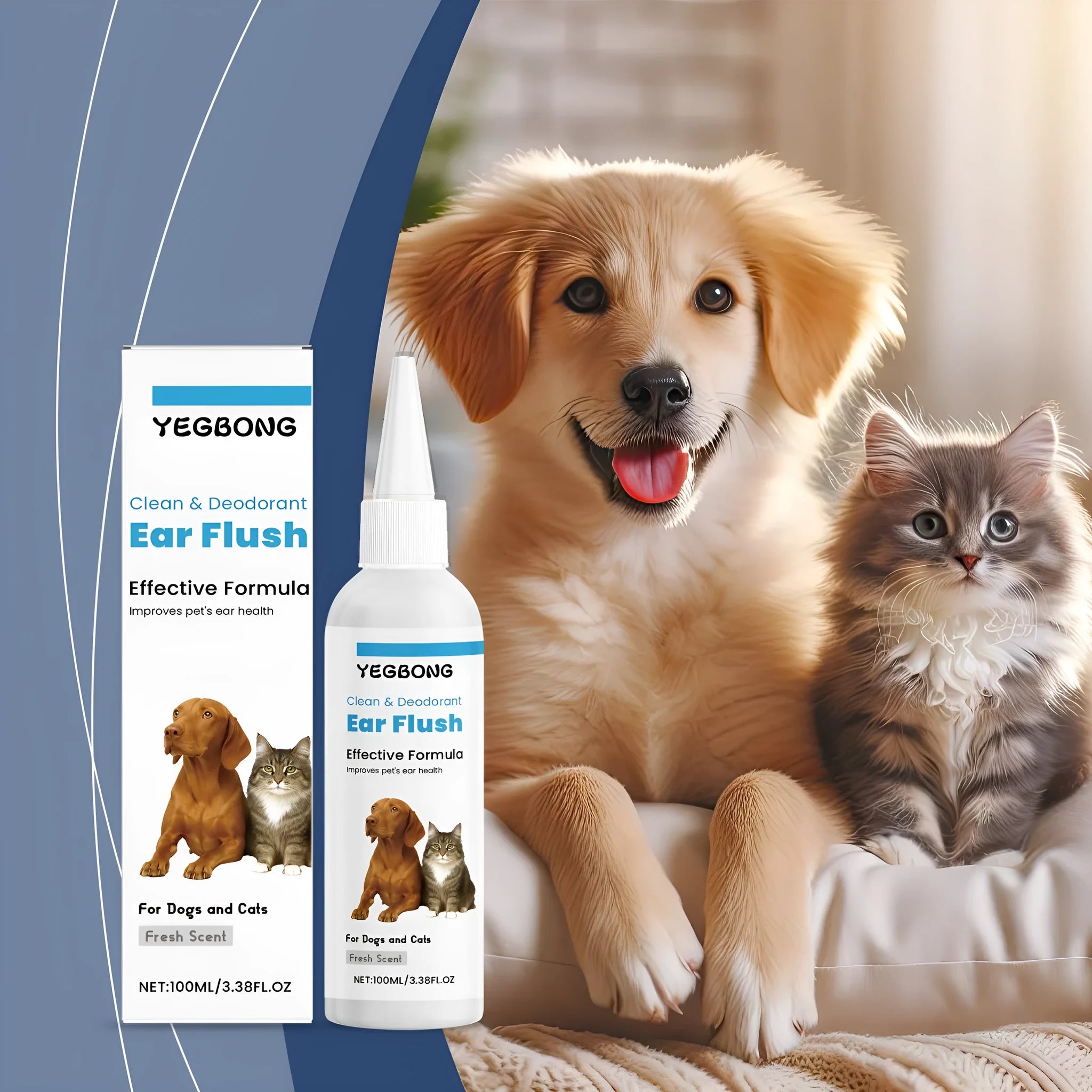 100ml bottle of gentle ear cleaner solution for dogs and cats to help remove wax and debris
