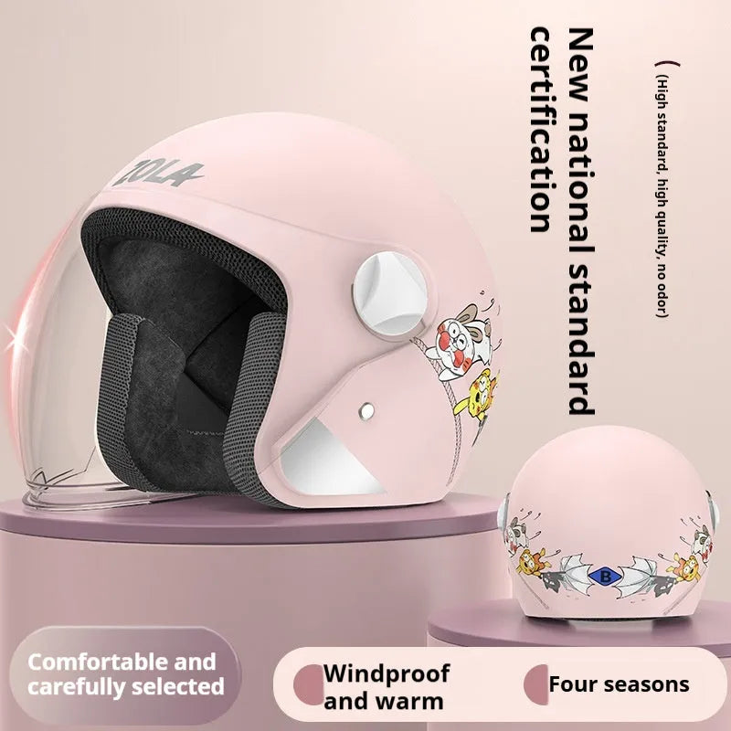 Blown Away winter cycling helmet with attached fleece scarf and clear anti-fog visor on a handlebar.