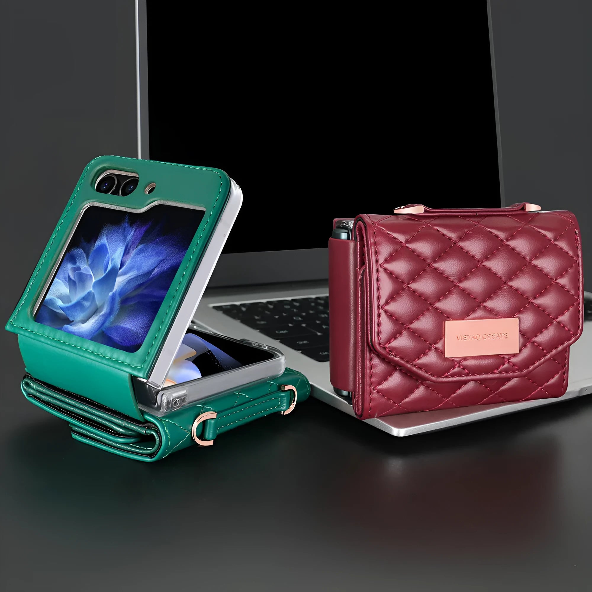 Fashion PU phone cover with lanyard and card slot for Samsung Z Flip in purple