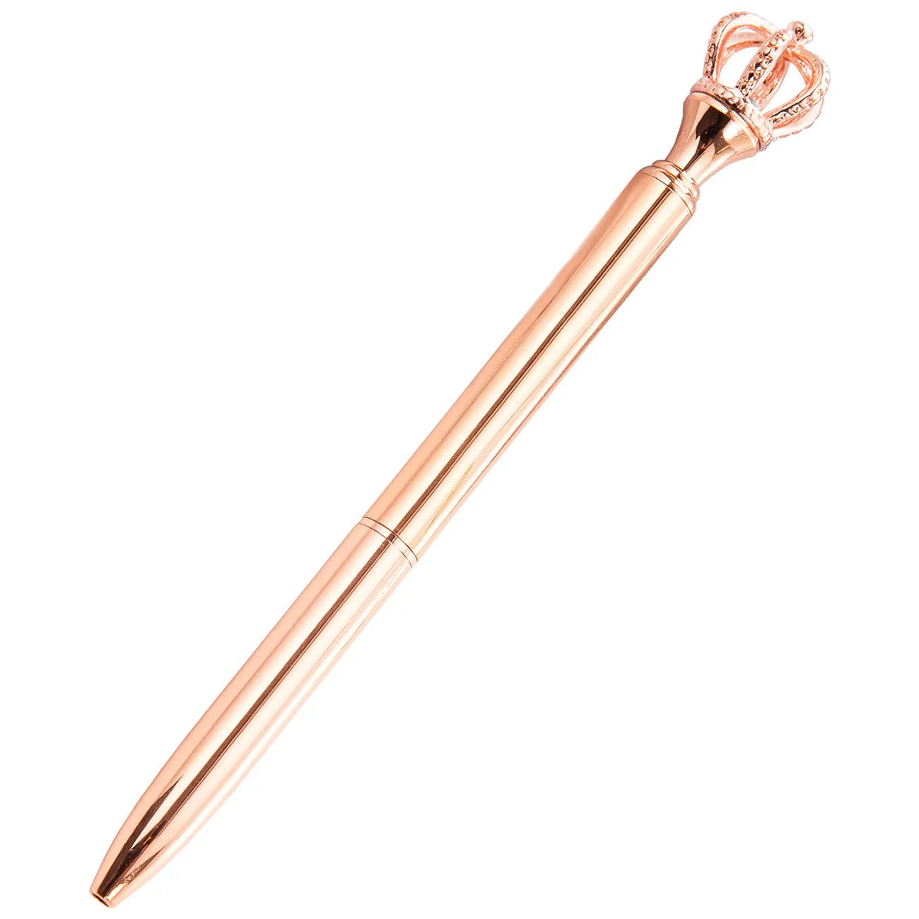 Crown band diamond metal ballpoint pen in gold colour with rotating mechanism on a white background