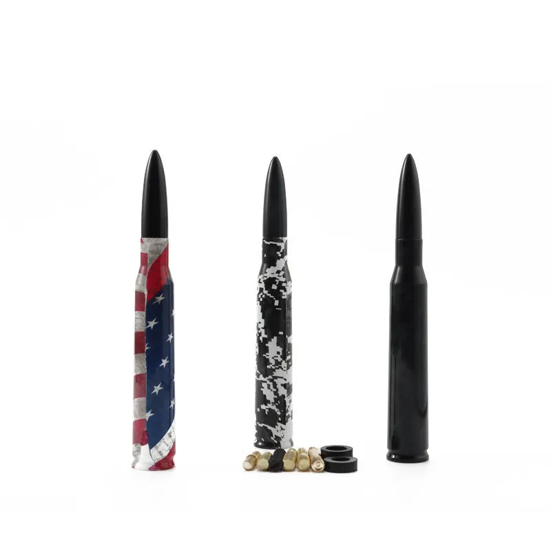 14cm car modified general antenna shown in colour black, camouflage green, and American flag finishes
