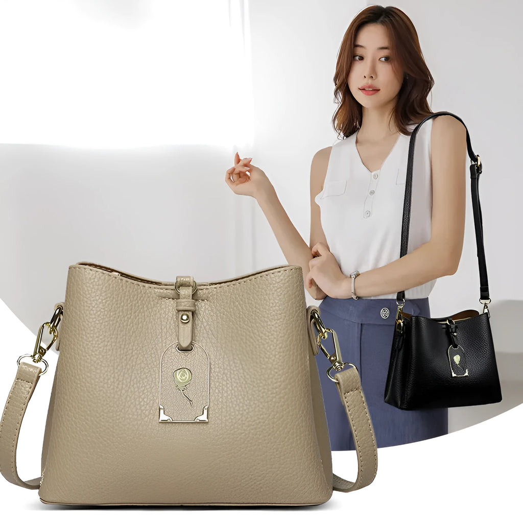 High-texture PU shoulder crossbody bag with sandwich pocket, 21x17x10cm, in brown, khaki, gray, apricot, and black
