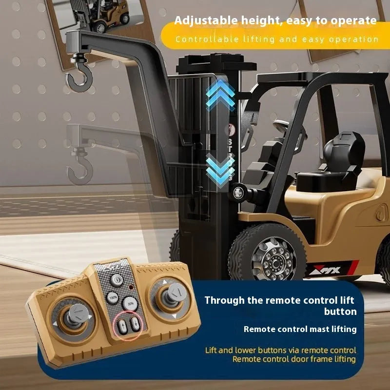Alloy remote control forklift toy with cargo hook and forks at 1:64 scale