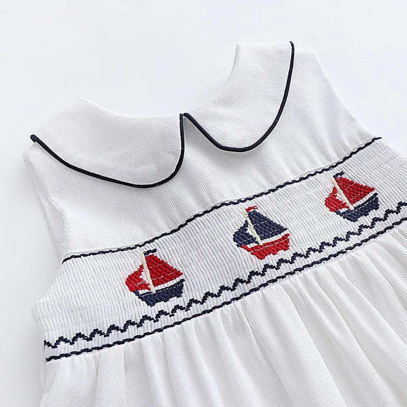 Children vintage embroidery new girls dress in cotton with A-line skirt for summer