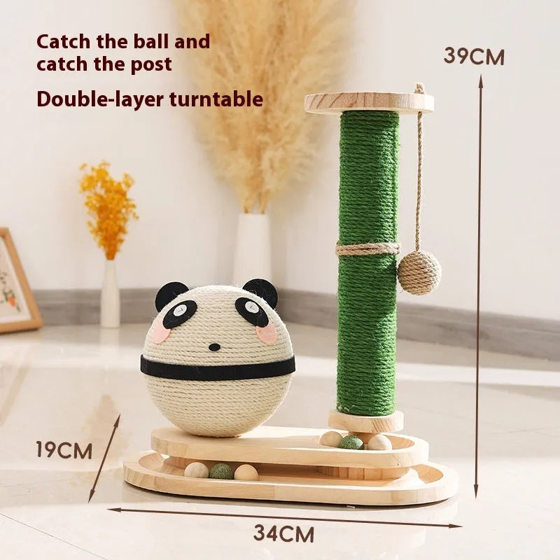 Solid wood cat scratching board toy with rotating turntable mechanism and felt mouse accessories