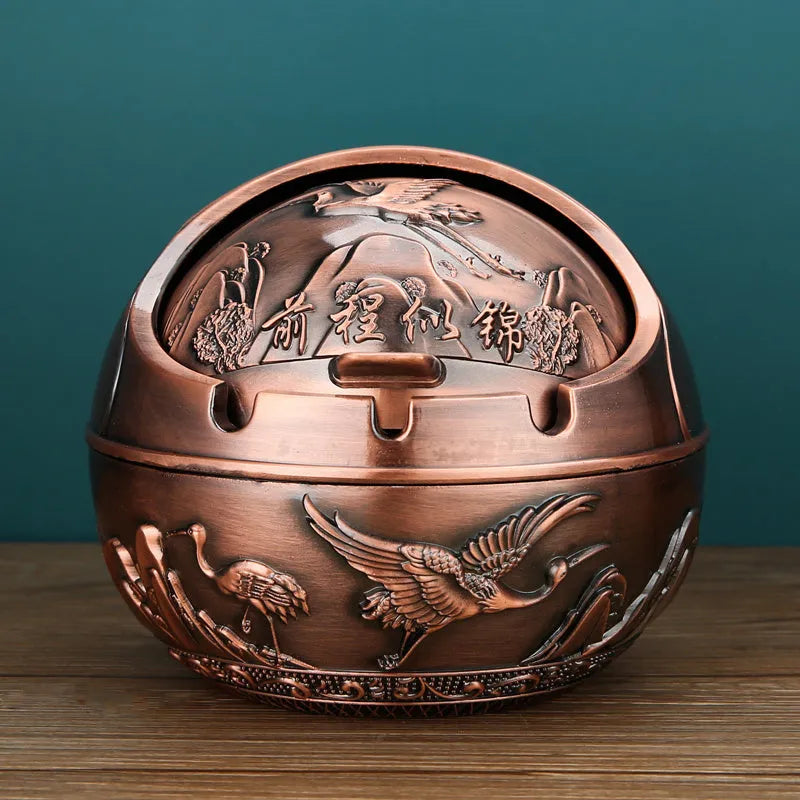 Creative bronze and red copper alloy ashtray with smoke extinguishing slot in various decorative styles.