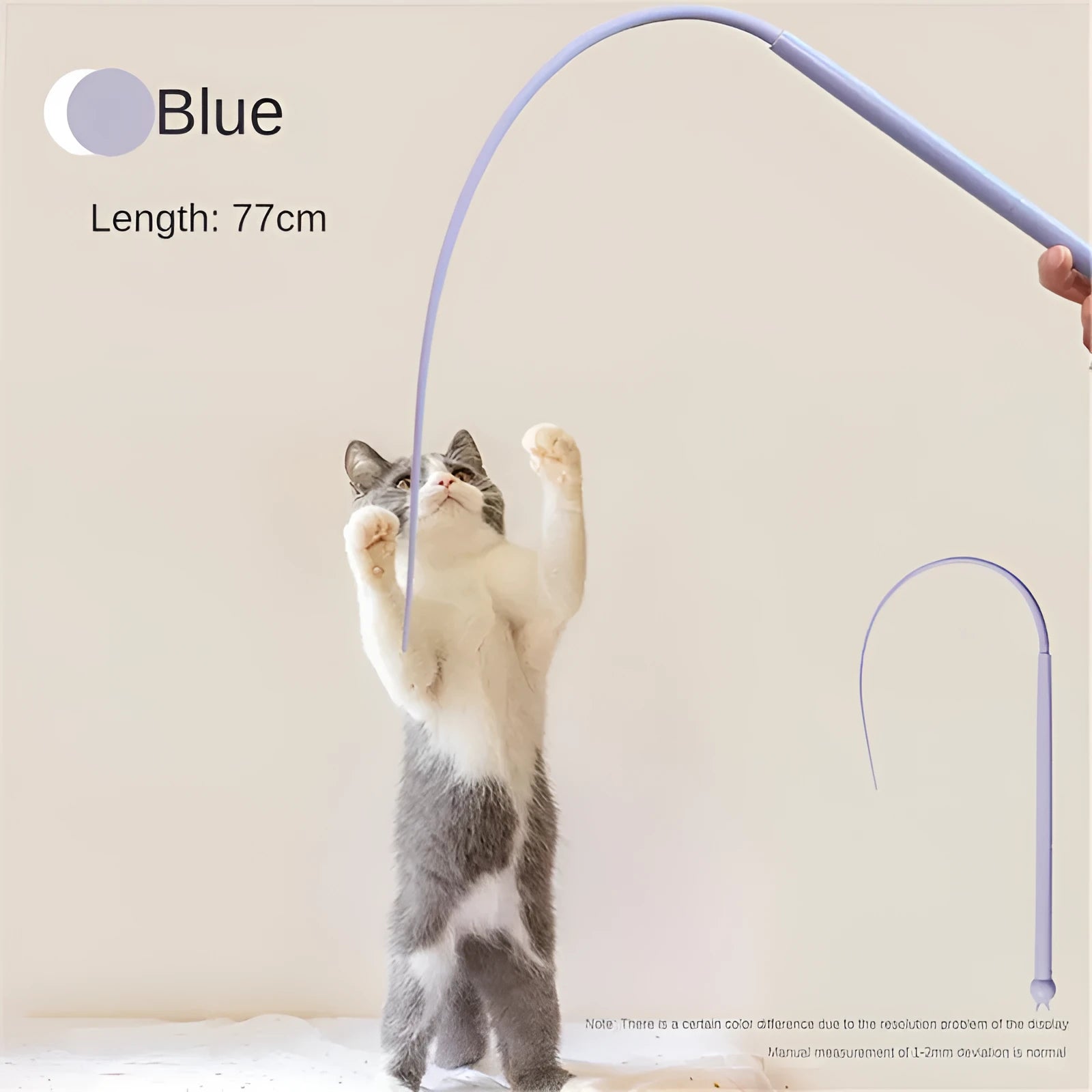 Simulated mouse tail cat toy stick with silicone tail and cat head design