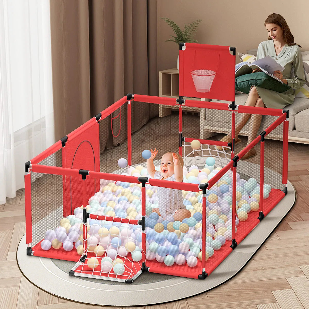 Children's playpen tent with stainless steel frame and Oxford cloth fabric in available colours