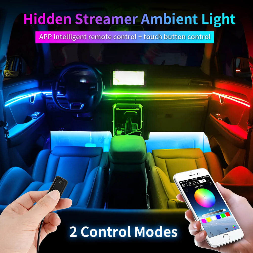 18in1 hidden LED streamer dynamic car ambience light acrylic 12V general vehicle interior