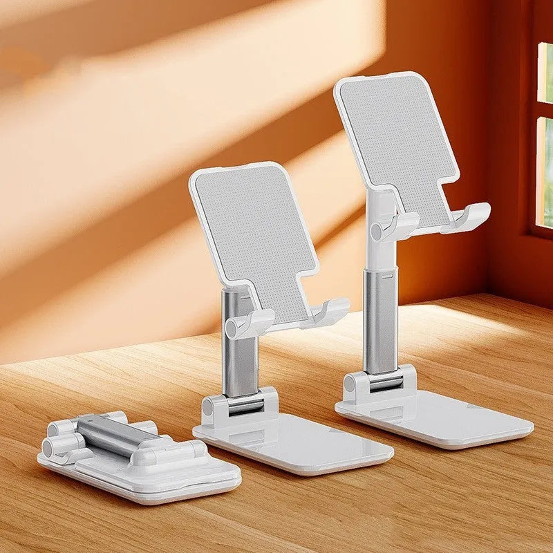 Folding telescopic mobile phone bracket in white colour with extended arms
