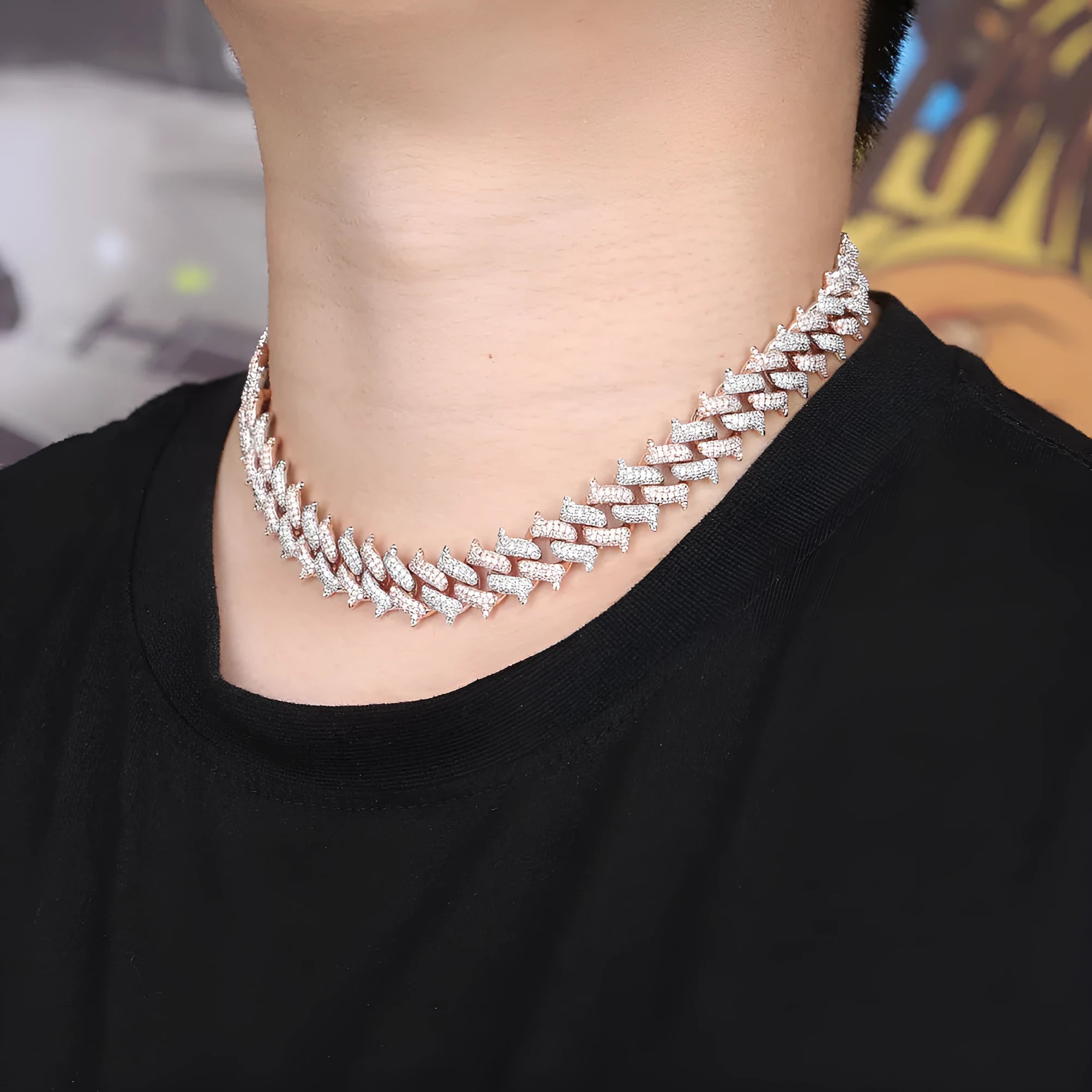 Men's hip hop copper full diamond-cut Cuban link chain necklace in gold finish