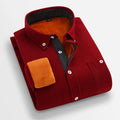 Men's casual flannel shirt thickened winter long sleeve linen solid colour shirt in navy blue, loose fit