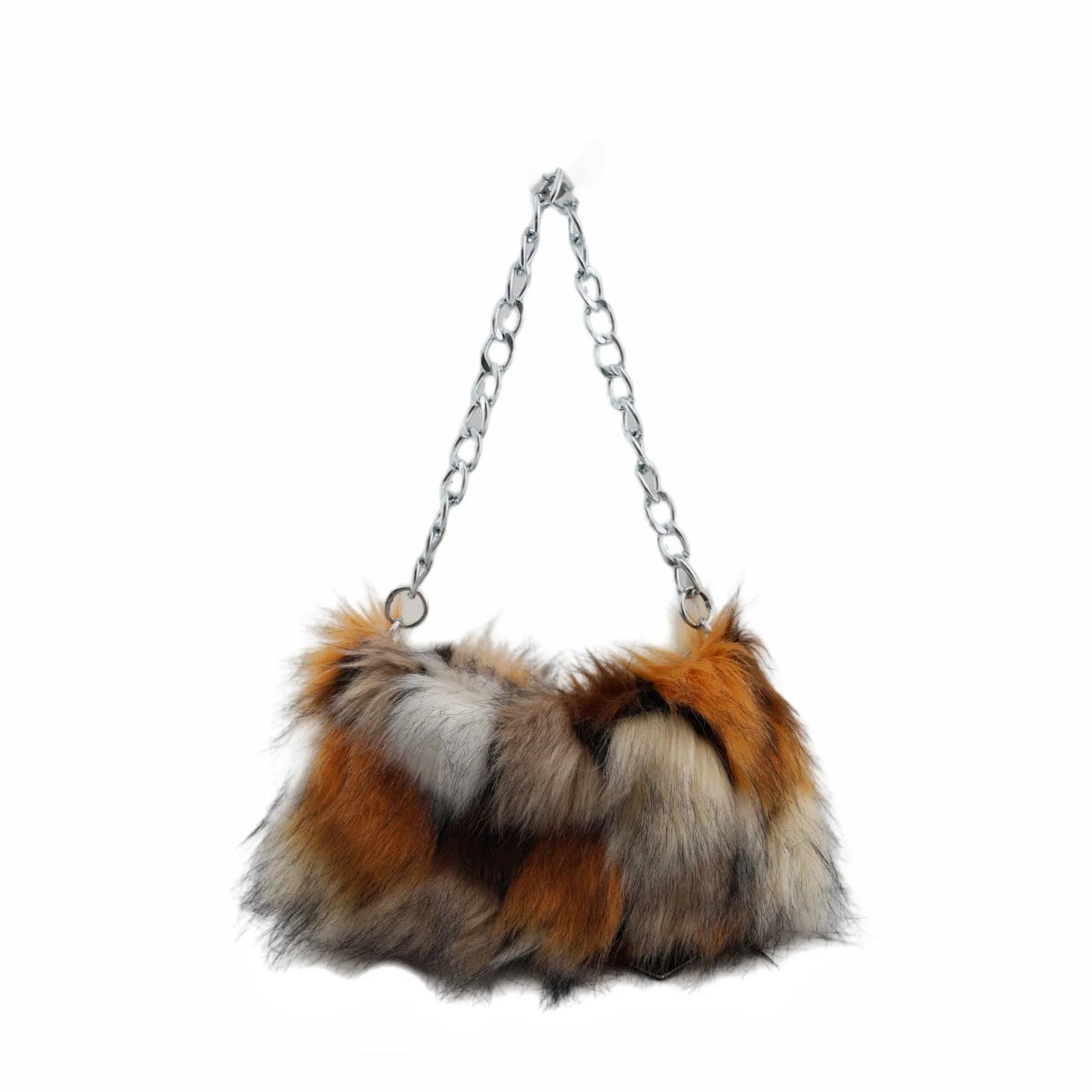 Soft plush underarm shoulder chain bag 28x8x40cm in white leopard print