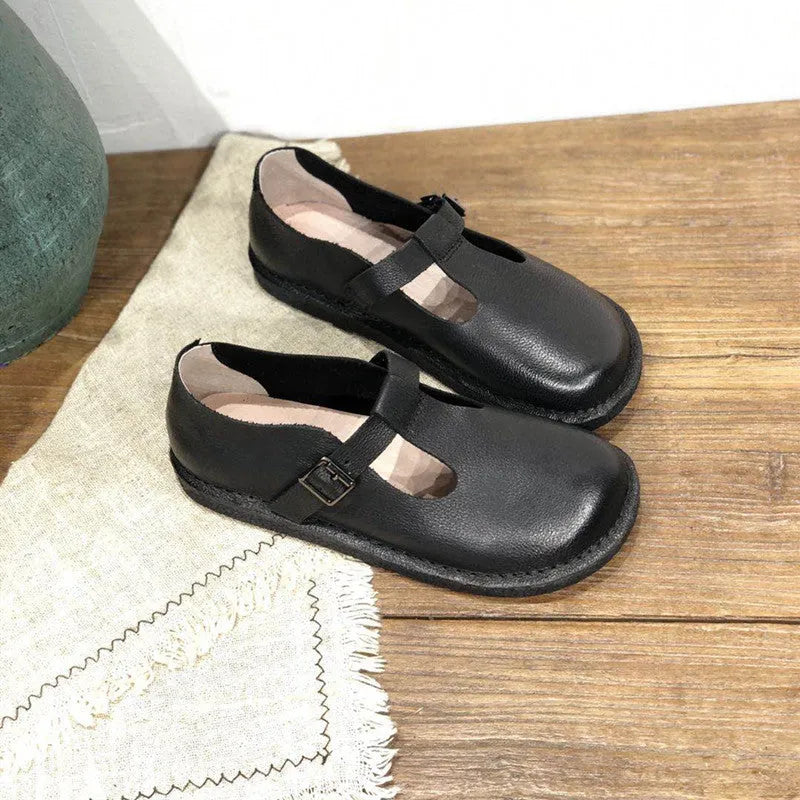 Women's genuine leather flat shoes, low 1-3cm heel, round toe, black or coffee, sizes 35-40