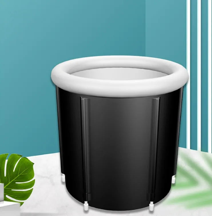 Black portable inflatable ice bath with weather lid for cold therapy recovery