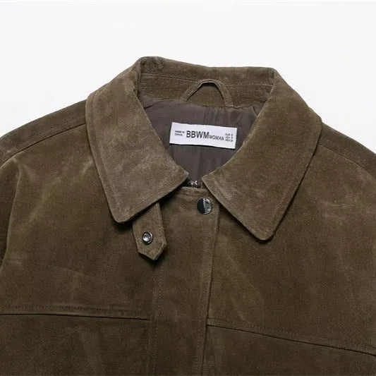Women's picture colour PU jacket in Japanese Korean casual style on a hanger.