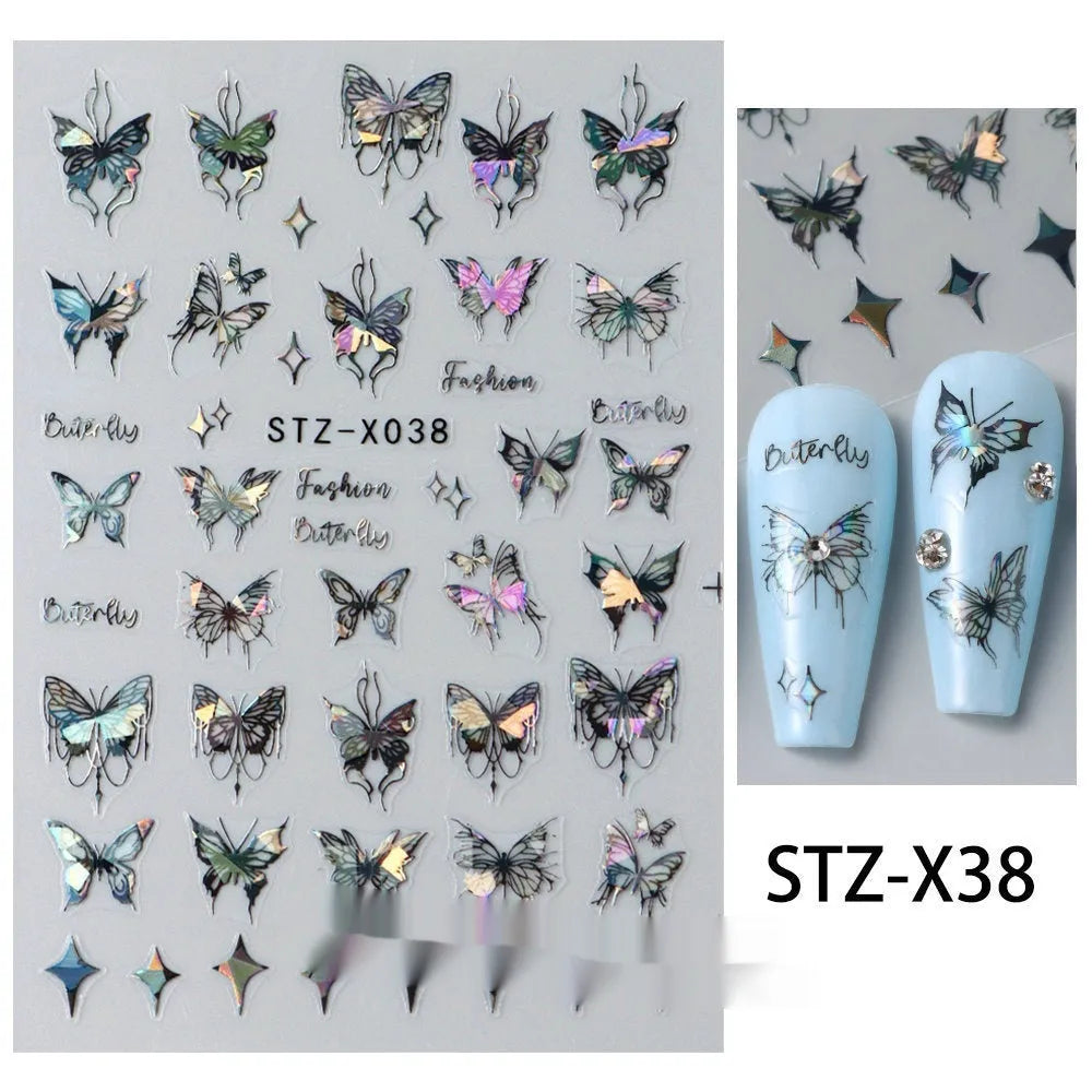 Black and silver striped cartoon pattern nail stickers with plastic application tool