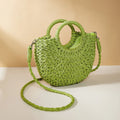 Woven straw crossbody beach bag in beige, 24cm height, peach skin lining, six colour options