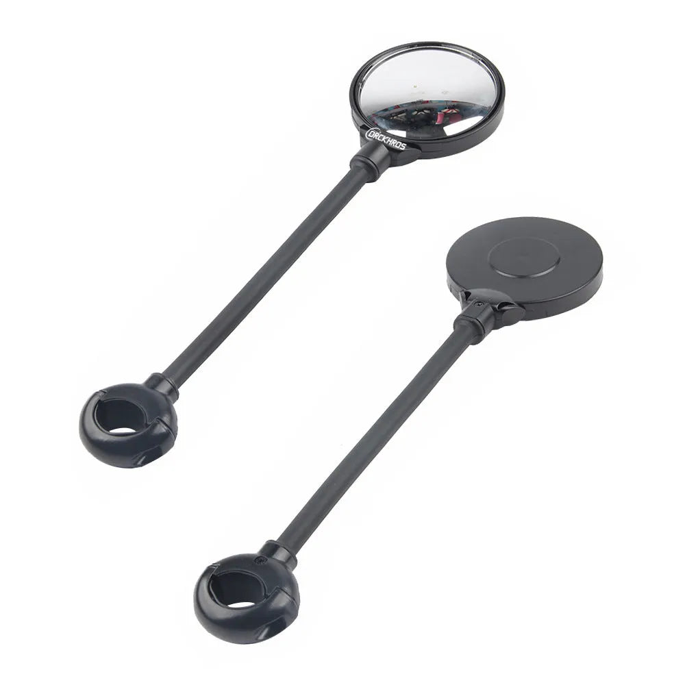 Black metal bicycle rearview mirror with adjustable hose mechanism for handlebar mounting